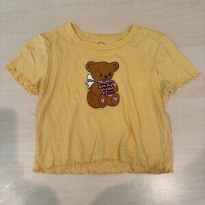 Pacsun Yellow & Brown Teddy Bear Graphic Short Sleeve T-Shirt Size Small